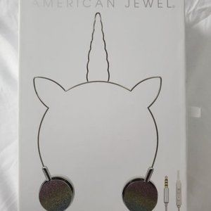 NIB Unicorn Headphones Silver Plug In Unicorn Horn